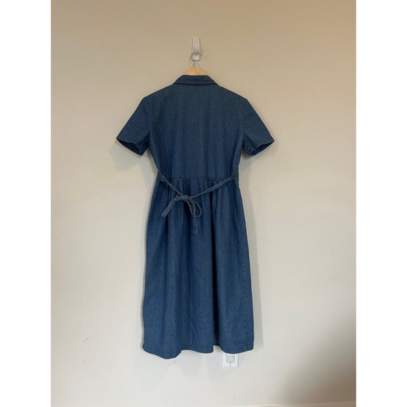 Vintage Women's V.I.Petites Denim Midi Collared Dress Floral Embroidery Bodice - Picture 5 of 8